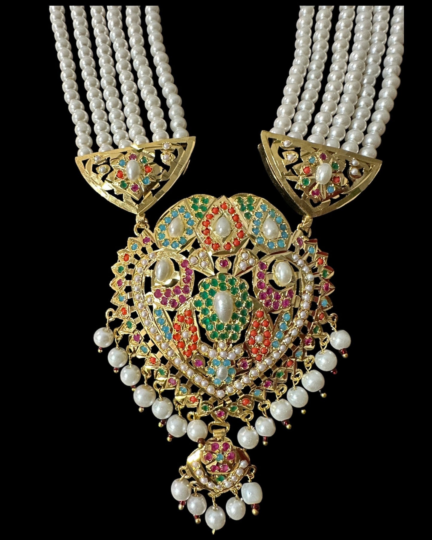 BR320 navratan jadau bridal set in shell pearls ( READY TO SHIP)