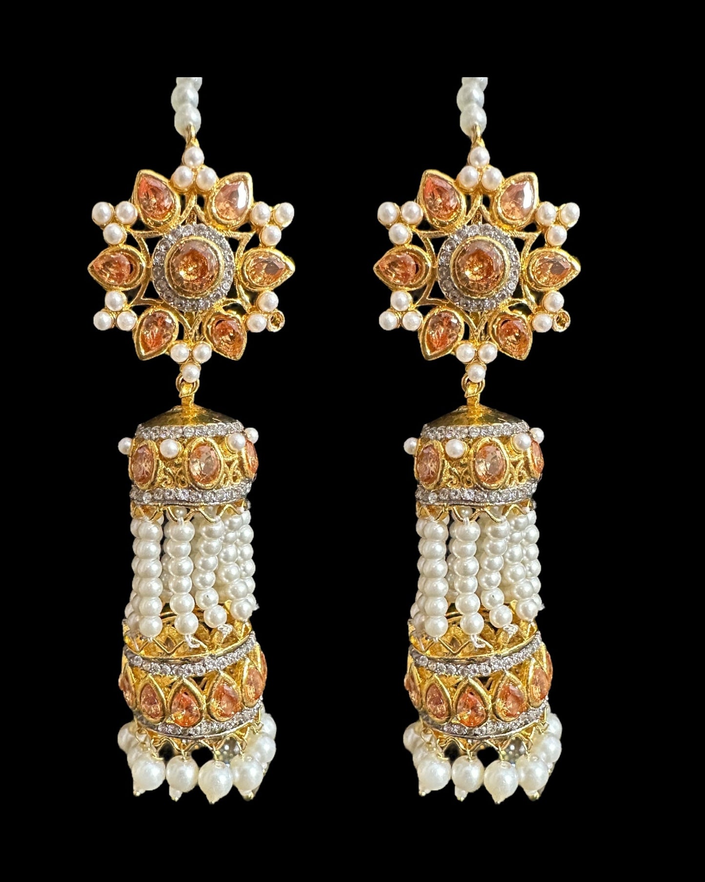 DER790 Zircon and pearl gold plated jhumka earrings ( READY TO SHIP )