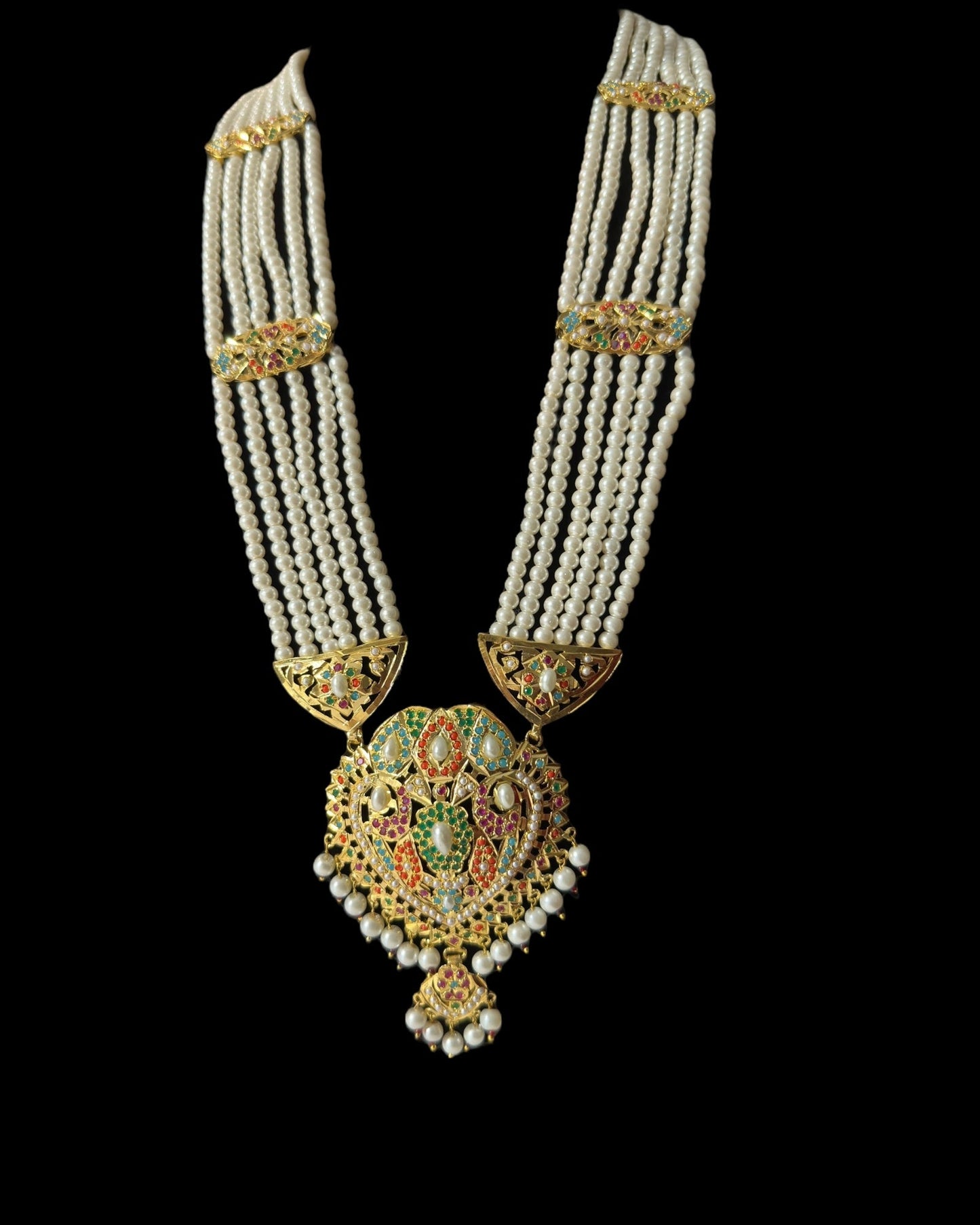 BR320 navratan jadau bridal set in shell pearls ( READY TO SHIP)