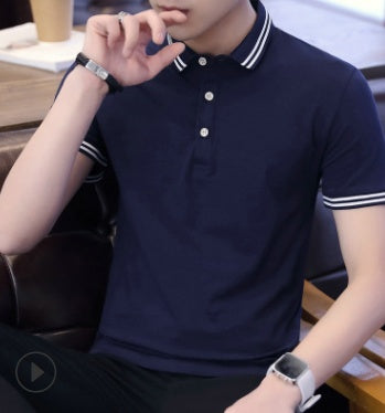 Men's Cotton Contrast Collar Polo Shirt - Triple Button Placket
