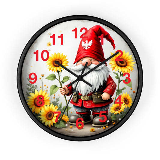 Holiday Sunflower Polish Gnome Wall Clock