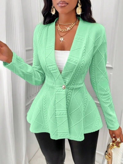 One Button Textured Peplum Cardigan