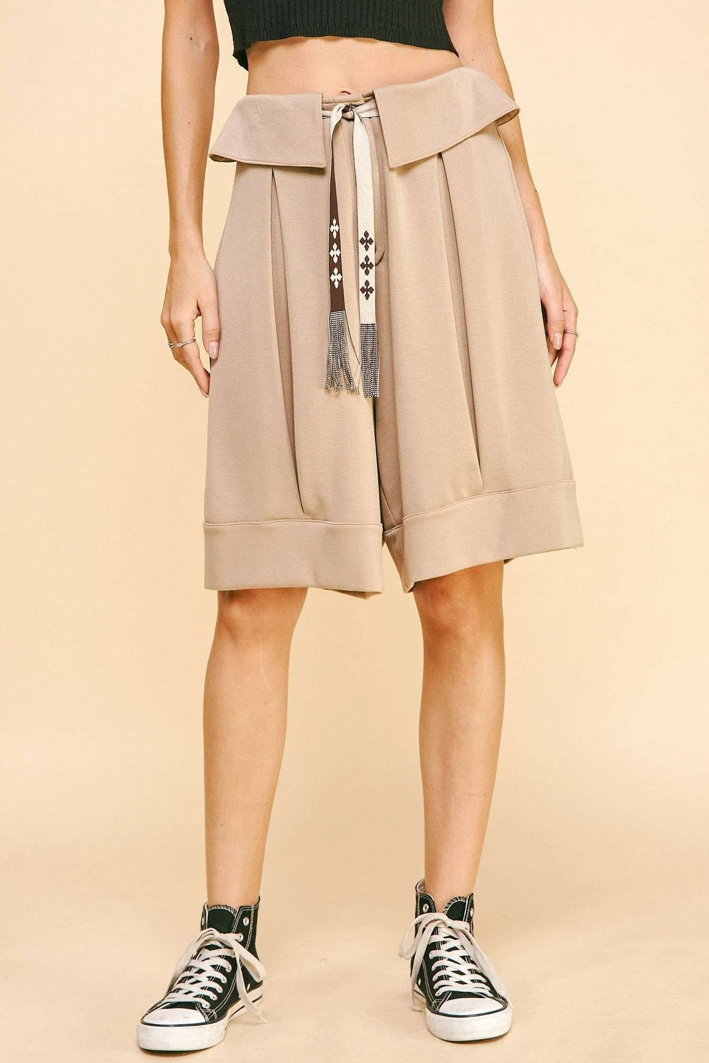 Davi & Dani Fold Over Waist Band Strap Detail Short