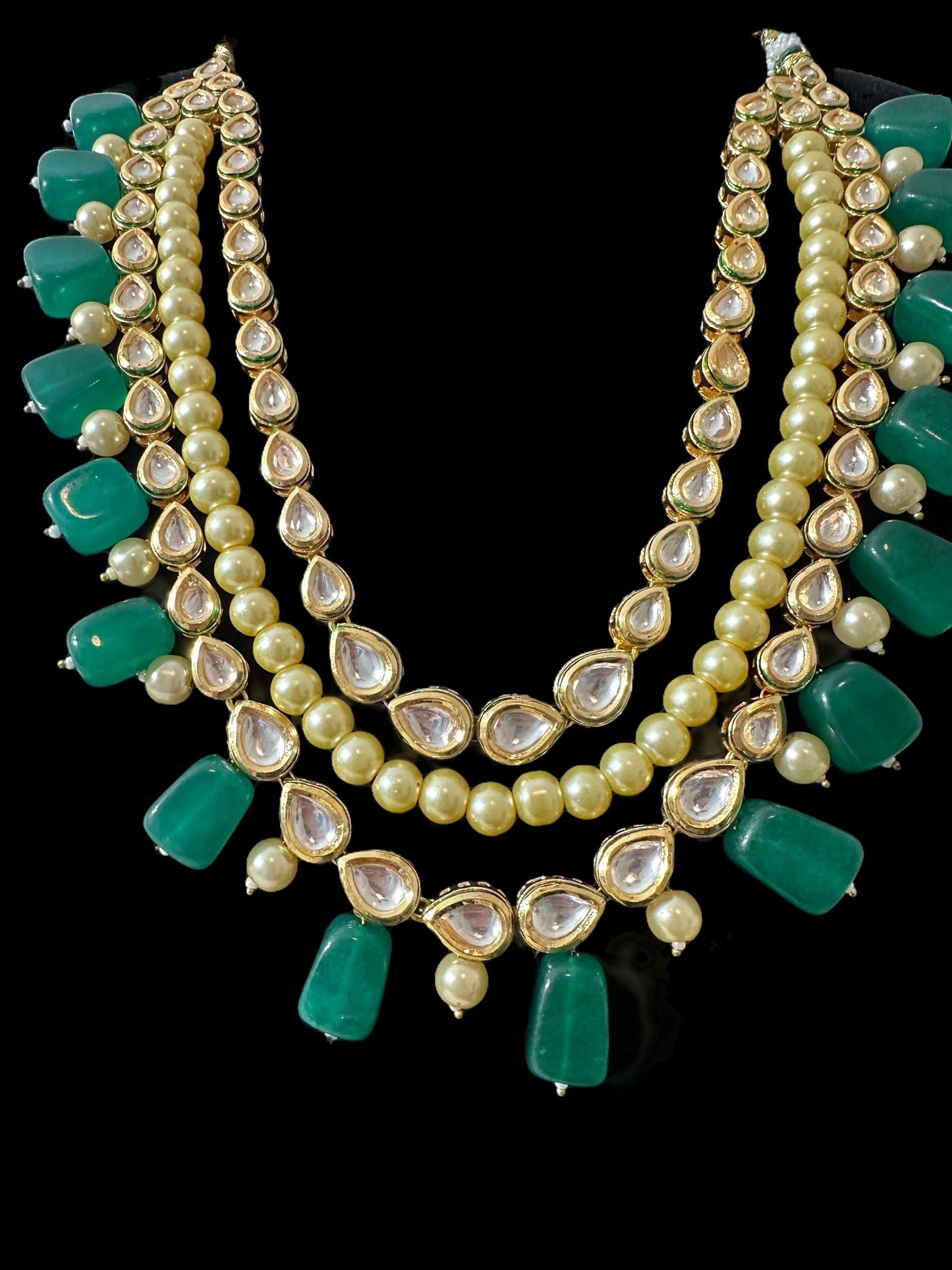 DNS199 Leila high quality ac kundan necklace with earrings in green ( READY TO SHIP )