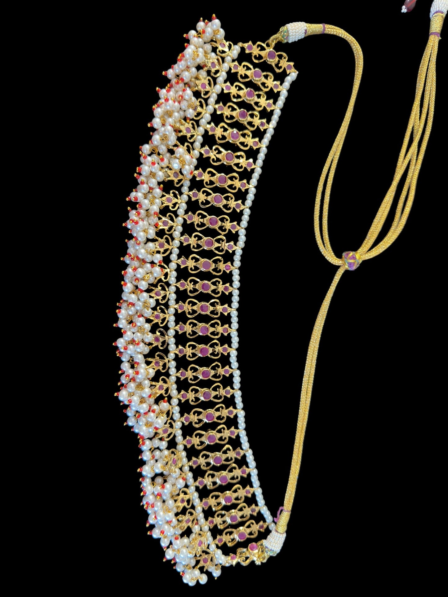 C534 Viya bridal choker set in rubies and pearls (SHIPS IN 4 WEEKS )