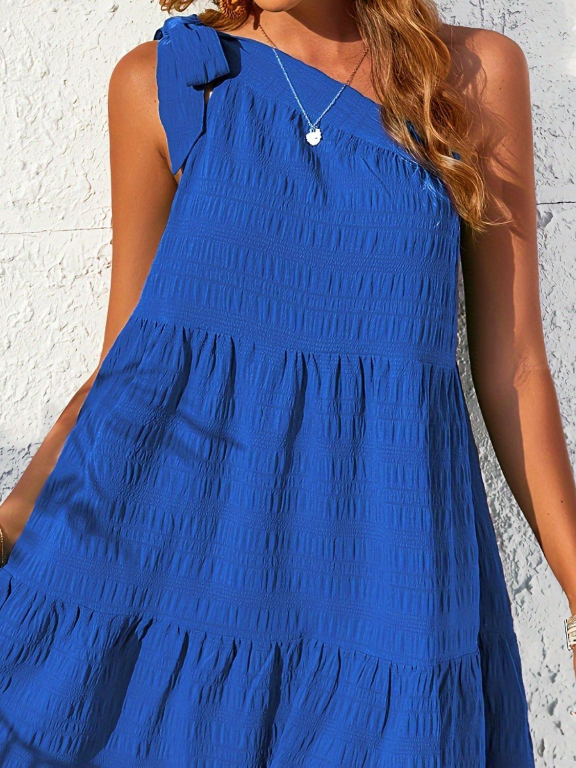 Textured Tied Single Shoulder Mini Dress