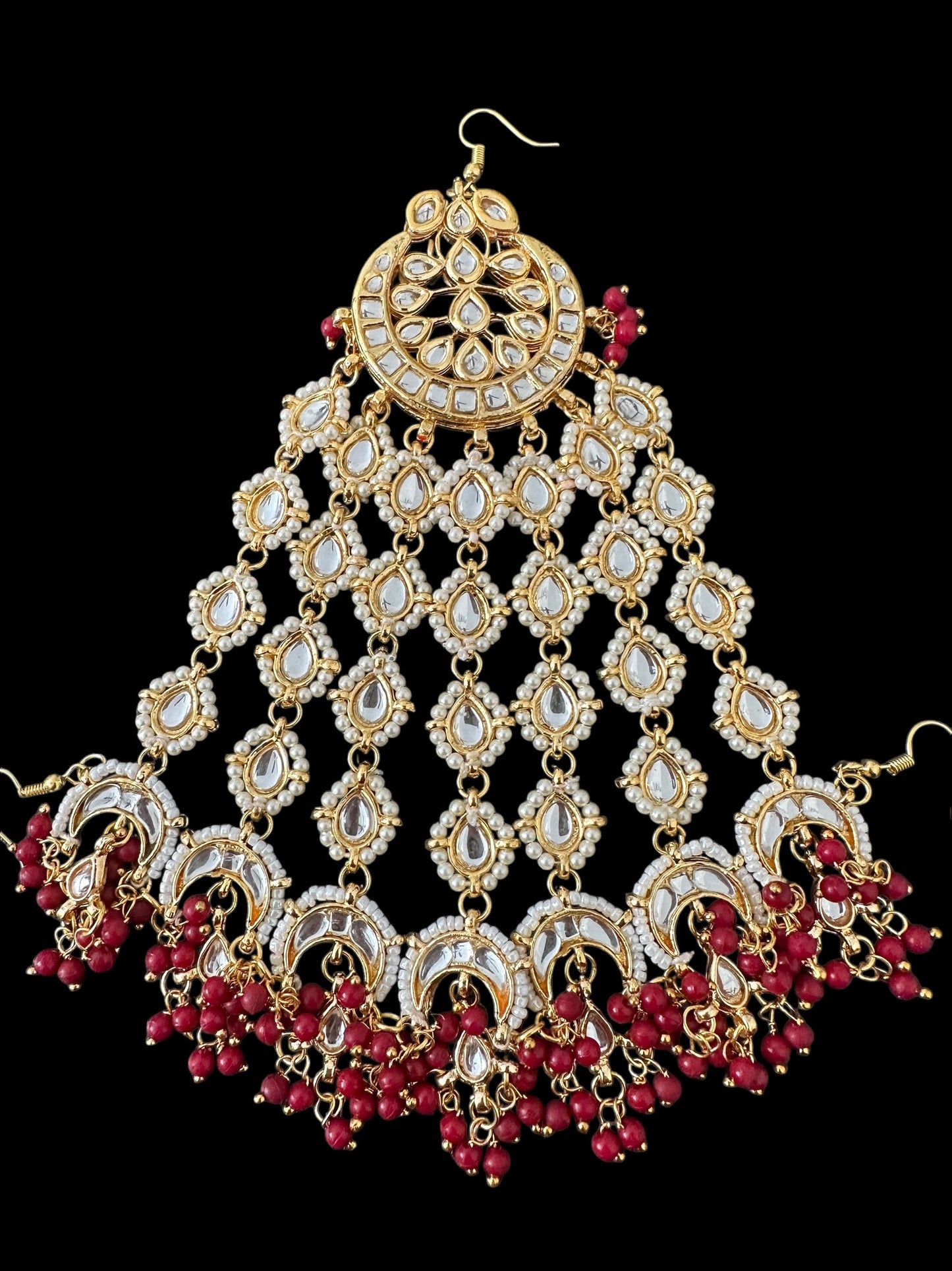 DJHR136 sidra kundan jhoomar with red beads ( READY TO SHIP )