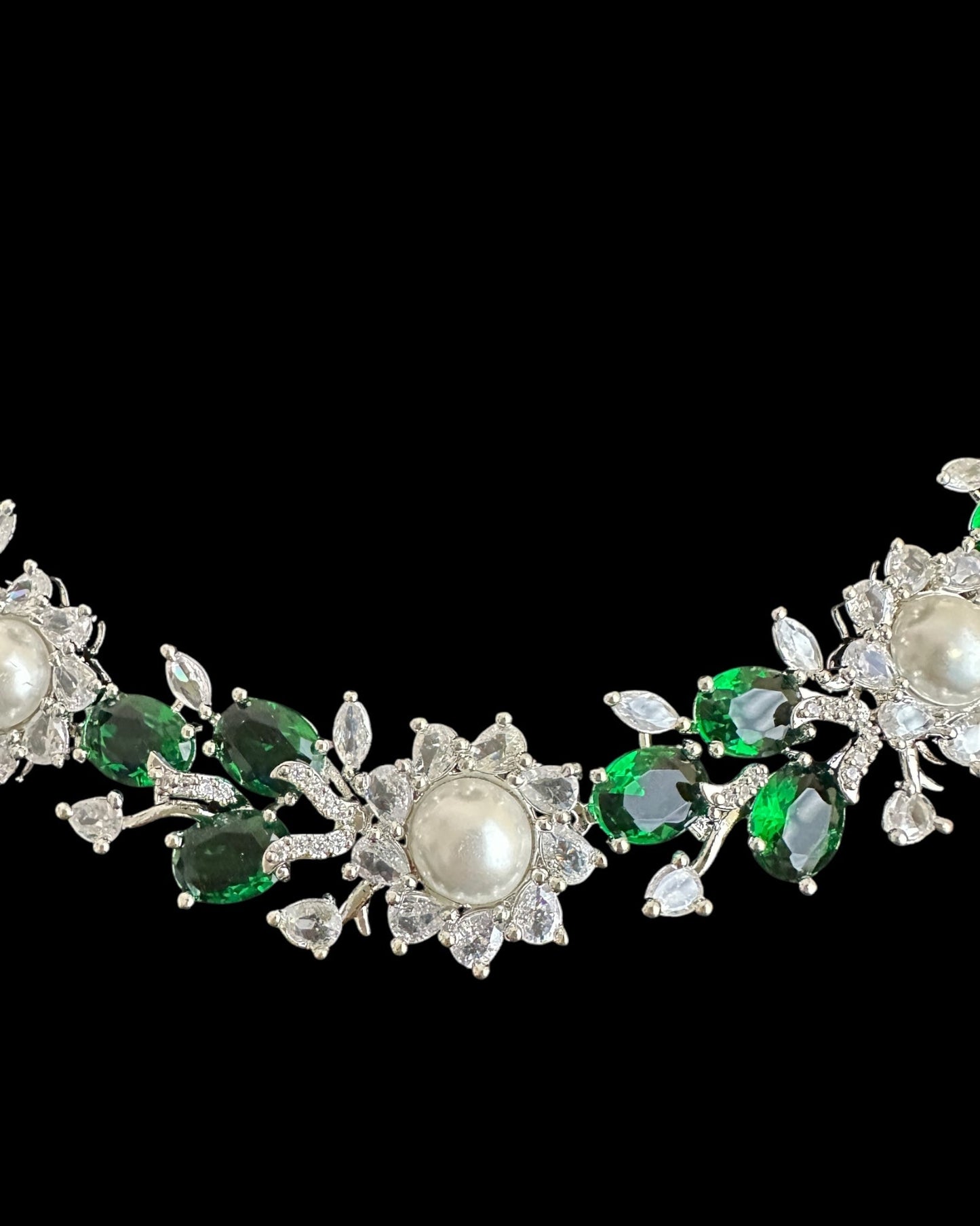 DNS137G silver plated necklace set - Green / Emerald ( READY TO SHIP )