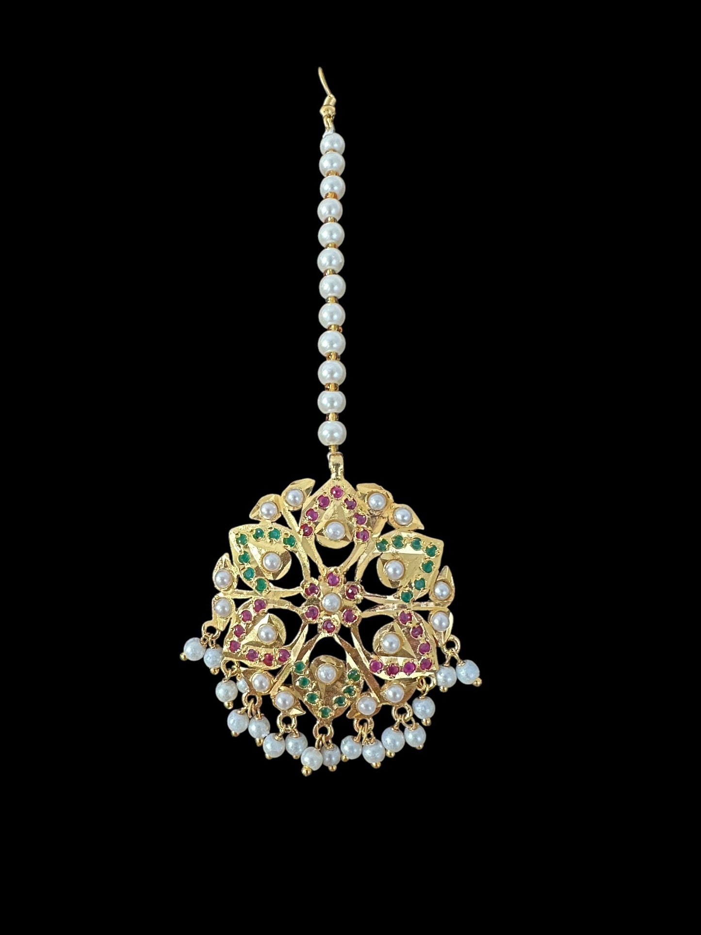 DNS190 Gold-Plated jadau ruby emerald Hasli Necklace with earrings tika – Handcrafted Traditional Set ( READY TO SHIP )