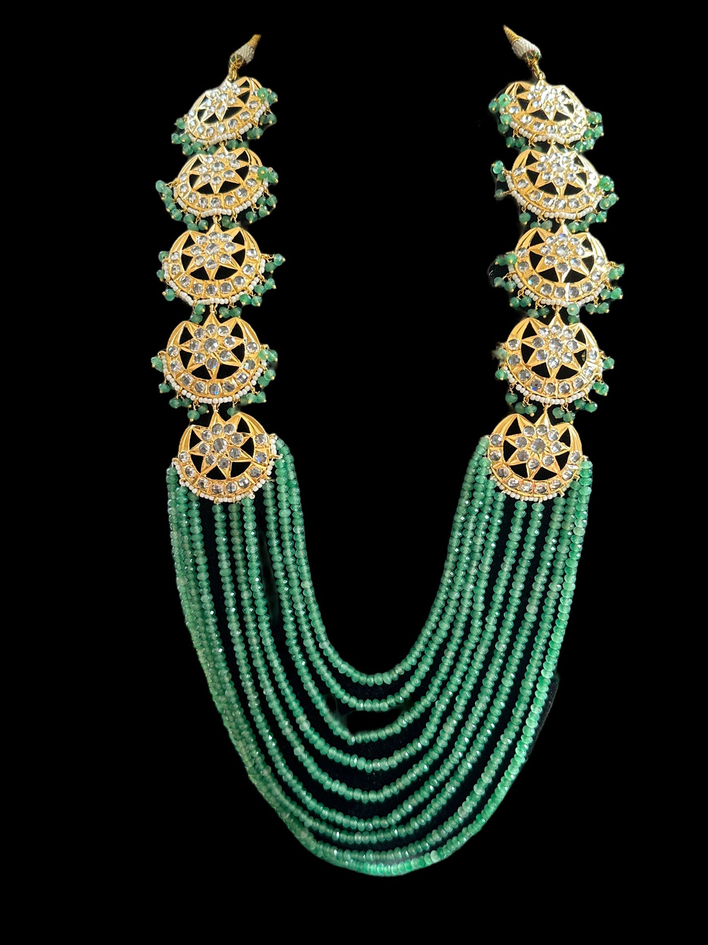 DLN45 Darika Multi brooch necklace set in light green beads ( READY TO SHIP )