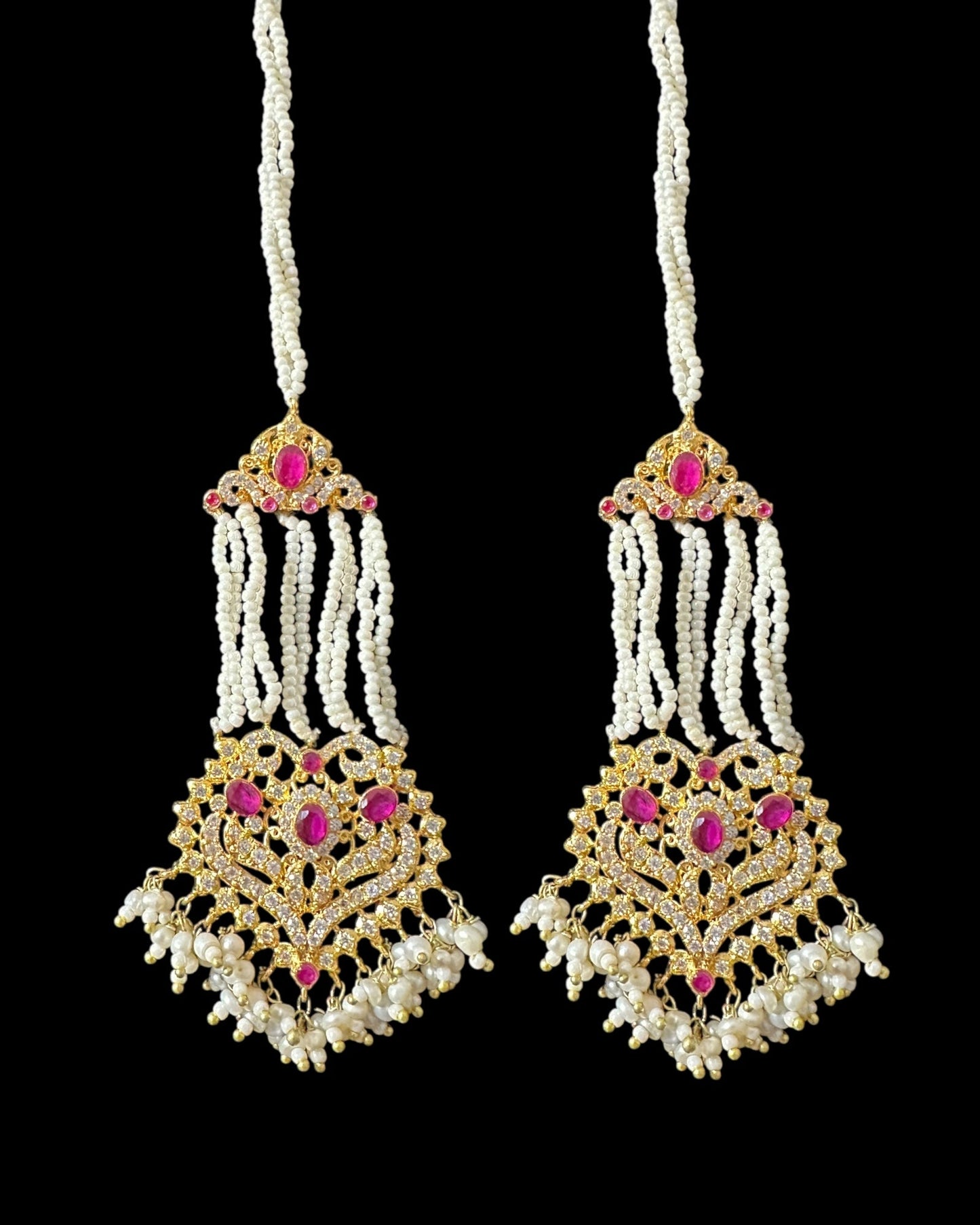BR465 RAABYA ruby and pearl with zircon bridal choker set with earrings tika ( READY TO SHIP )