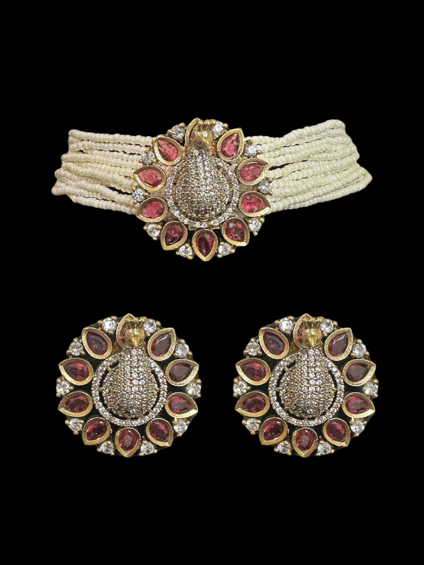 Cz choker - peacock style - ruby ( READY TO SHIP )