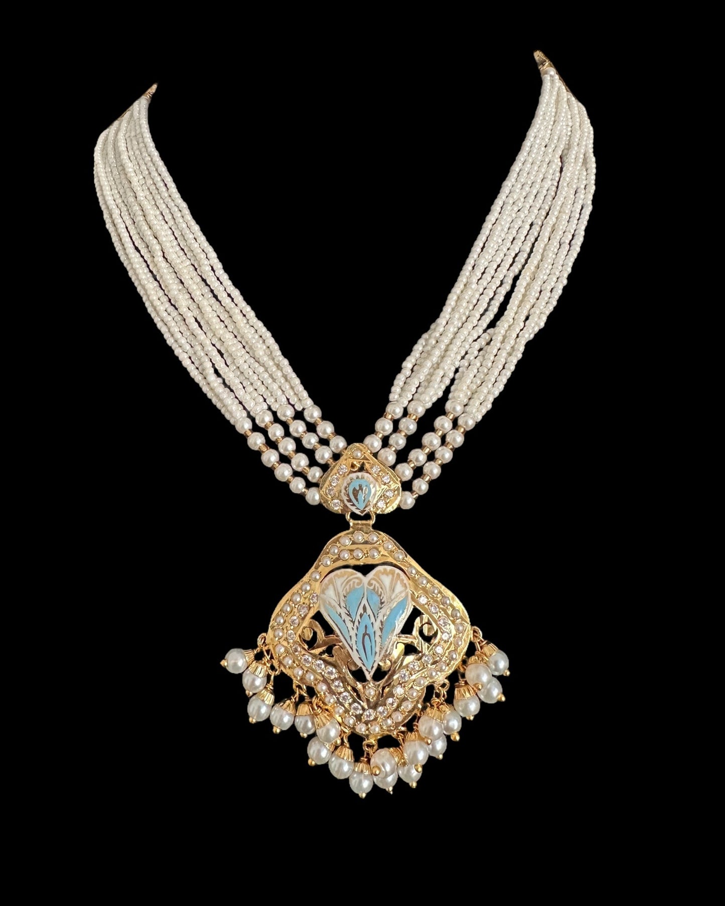 DNS191 punjabi Jadau necklace set - mint blue&pearl (READY TO SHIP)