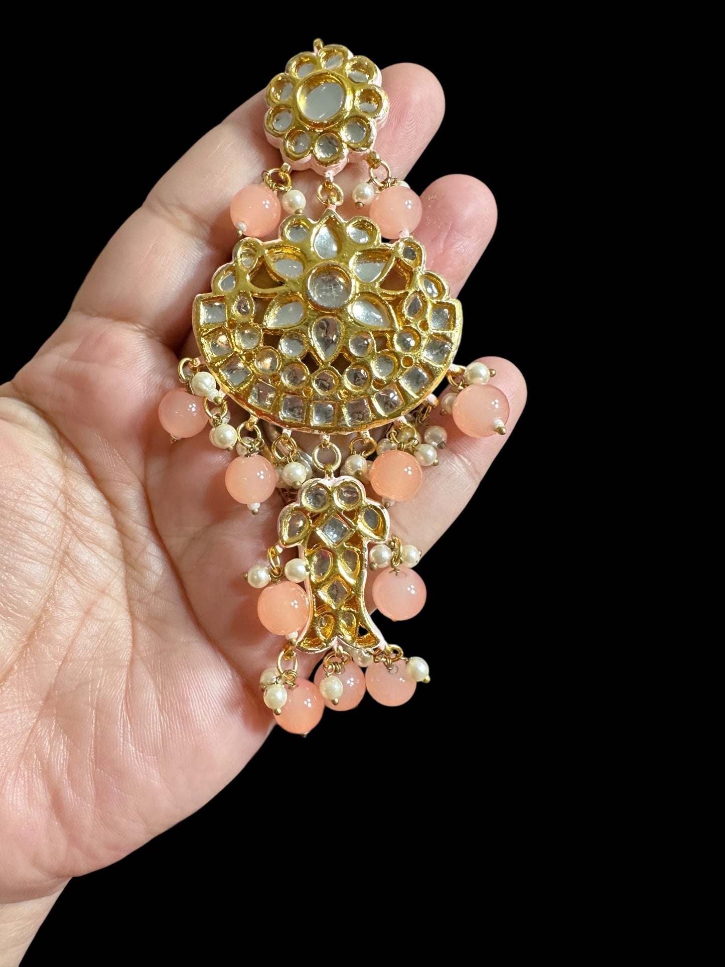 Farwah large Kundan earrings - peach ( READY TO SHIP )
