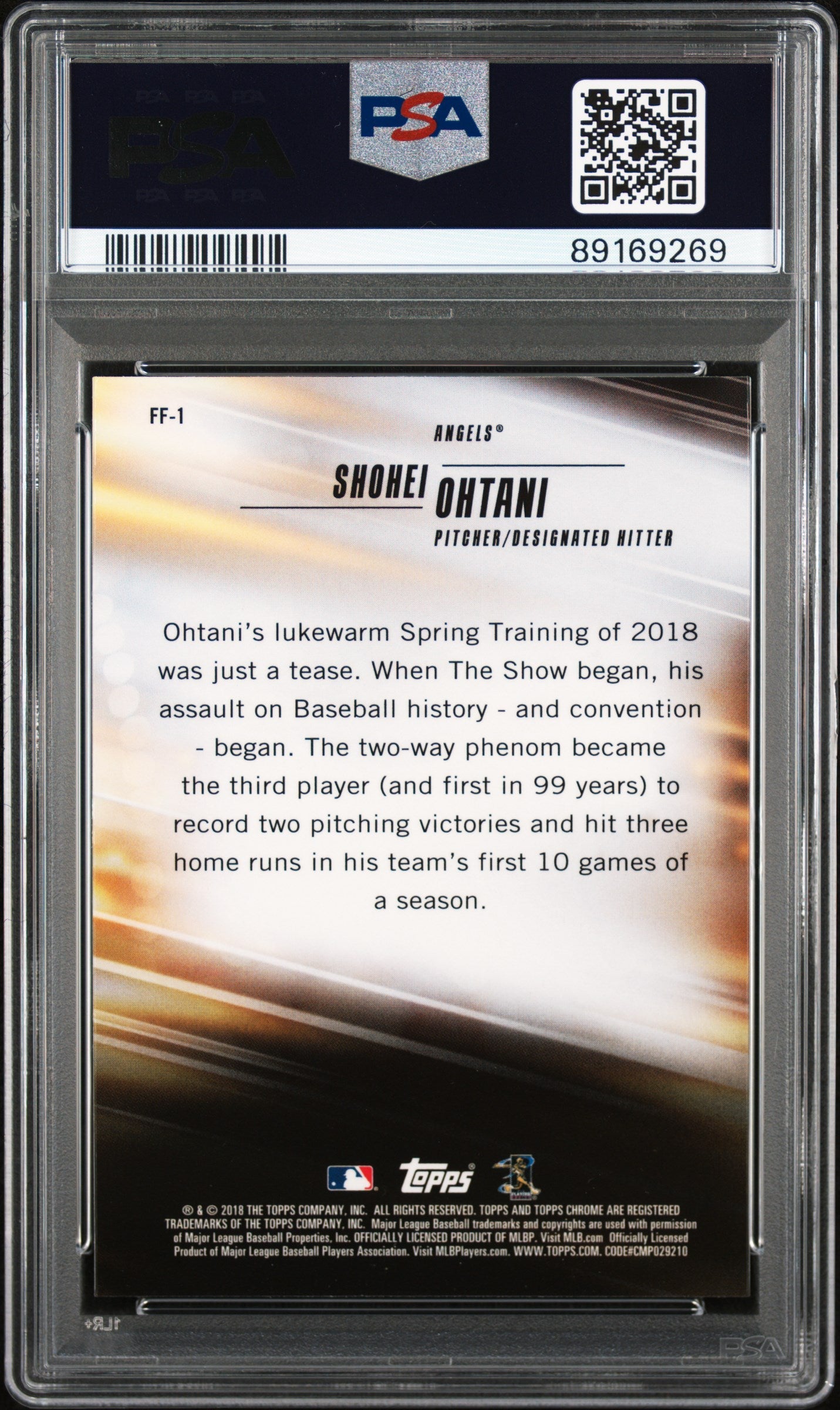 Graded 2018 Topps Chrome Shohei Ohtani #FF1 Freshman Flash Rookie RC Baseball Card PSA 10 Gem Mint