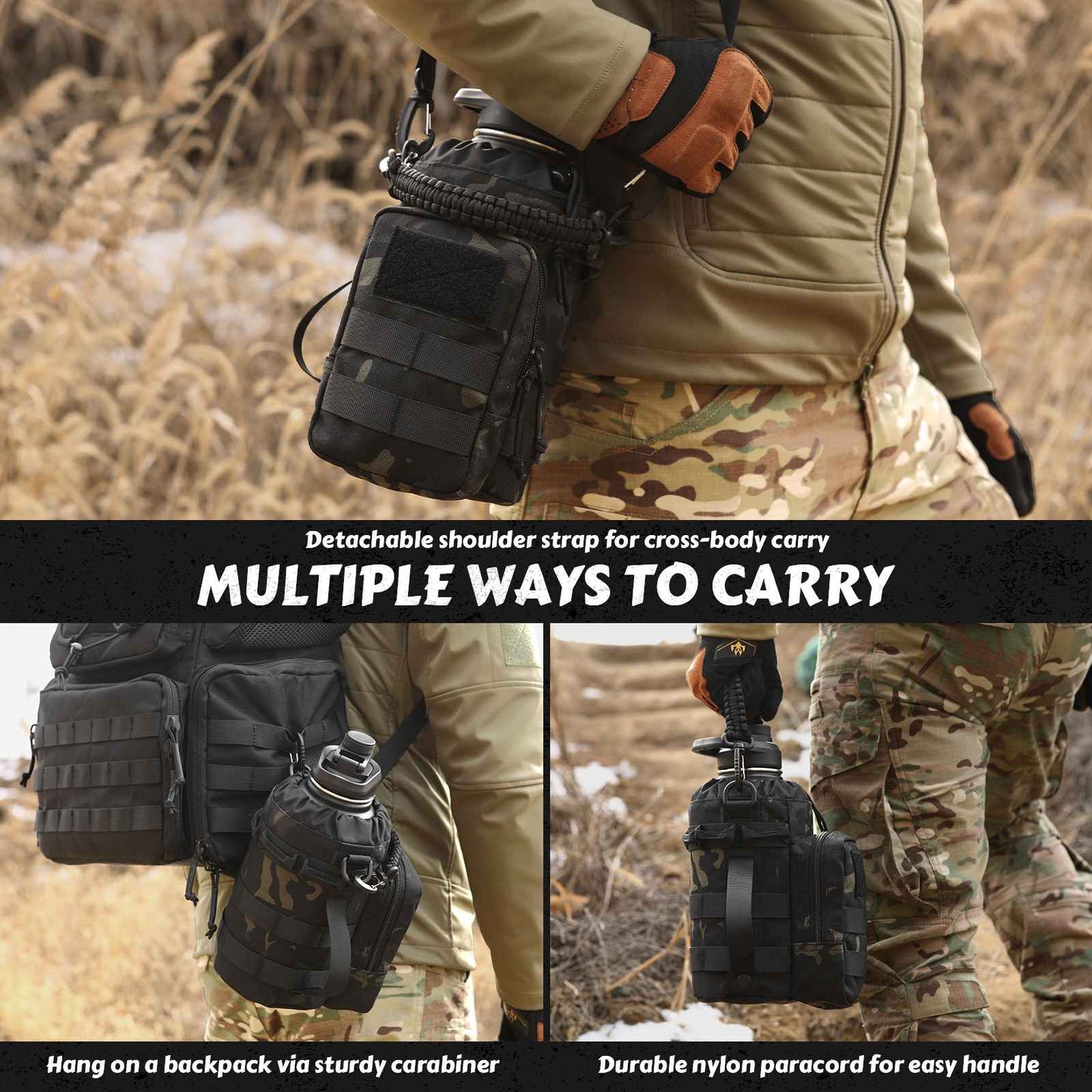 Votagoo 64Oz Half Gallon Stainless Steel Insulated Tactical Water Bottle with Metal Military Water Bottle Tactical Carrier Bag