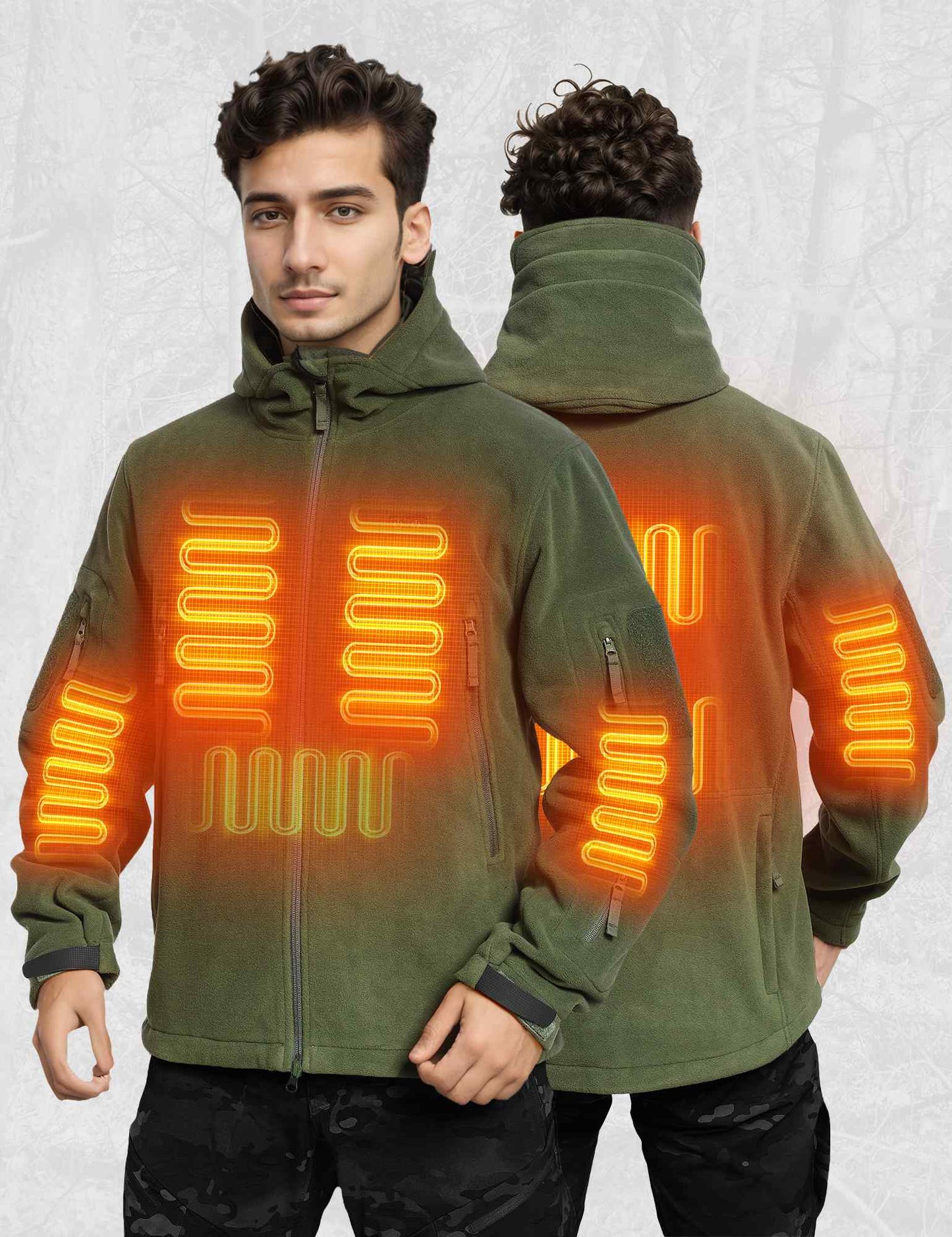 ANTARCTICA GEAR Fleece Heating Jacket, Fit Zip Hood Winter Jacket For Men