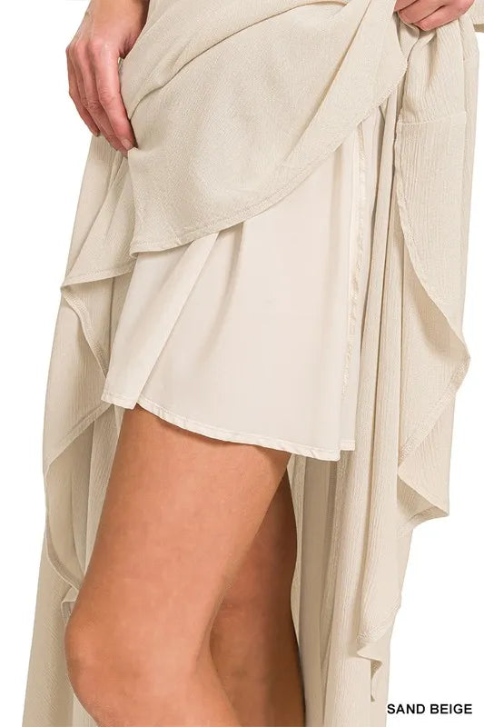 Zenana Woven Crinkle Gauze Crop Tee and Skirt Set