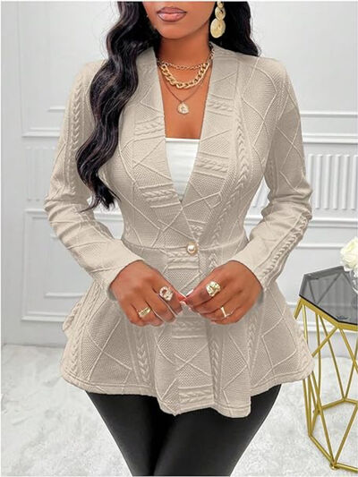 One Button Textured Peplum Cardigan
