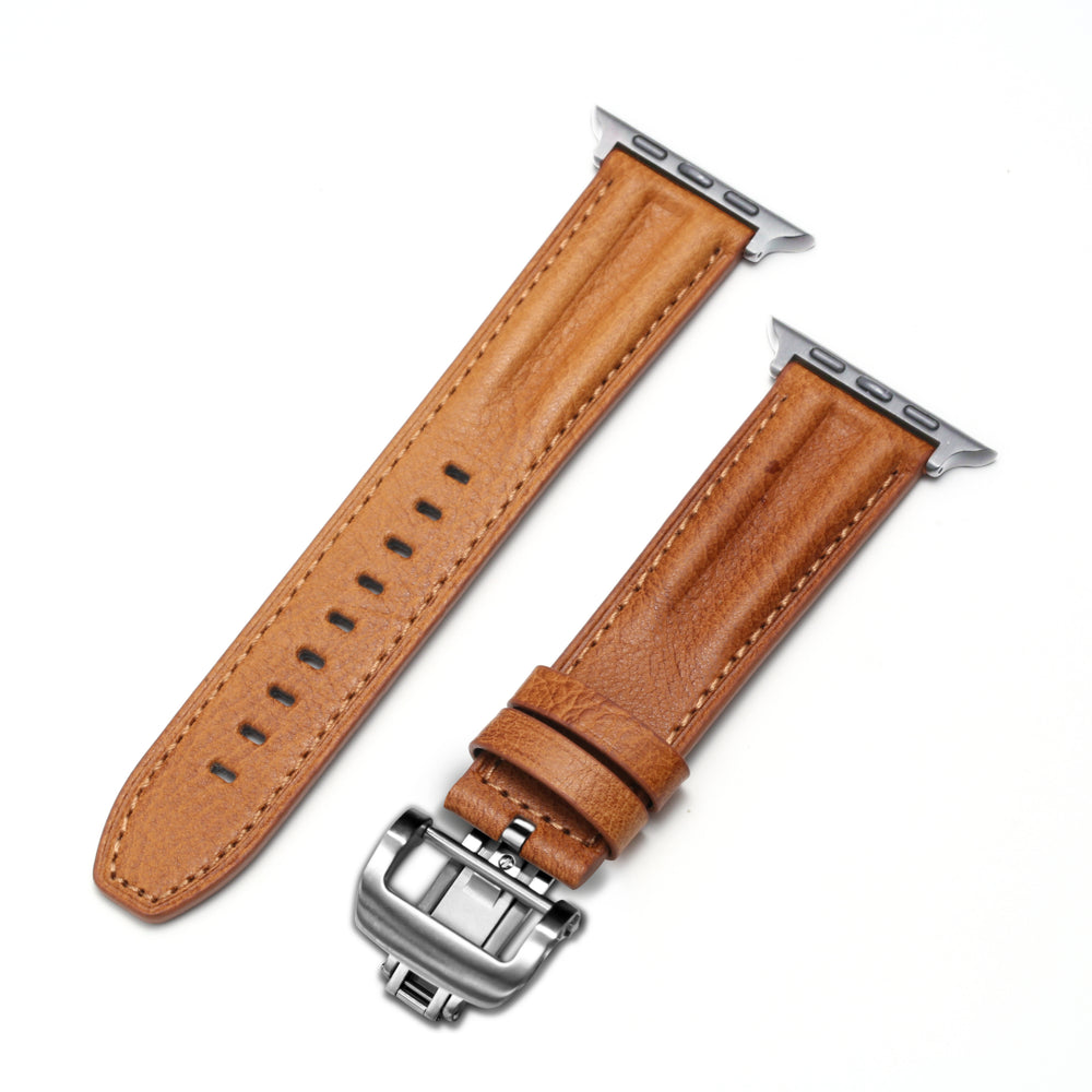 Luxury Full-Grain Leather Butterfly Buckle Band for Apple Watch