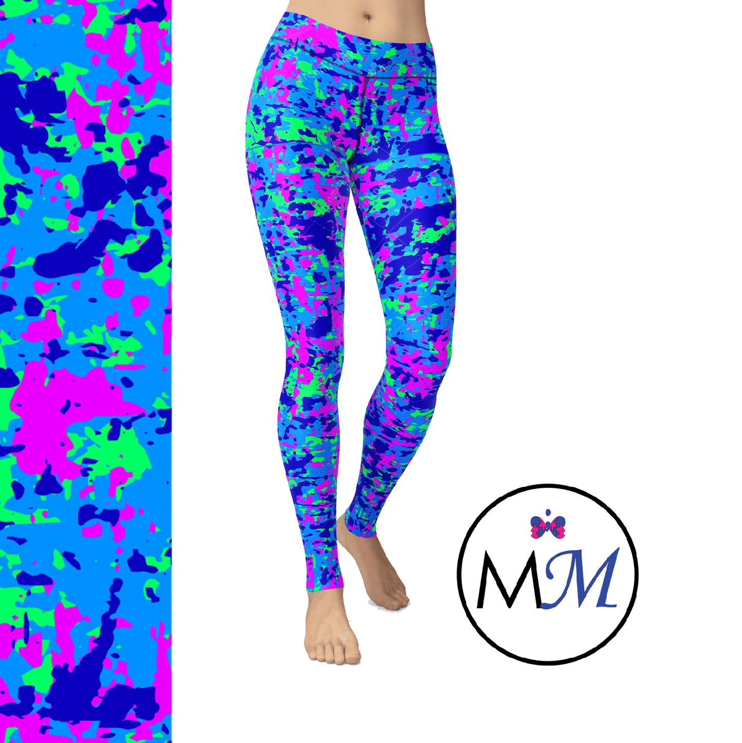 UV Reactive Fluorescent Neon Camo Full Length Leggings with pockets
