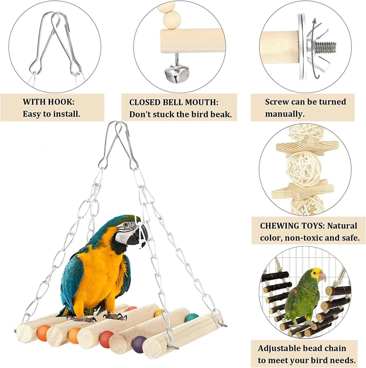 8 Pack Bird Toys for Cage Accessories