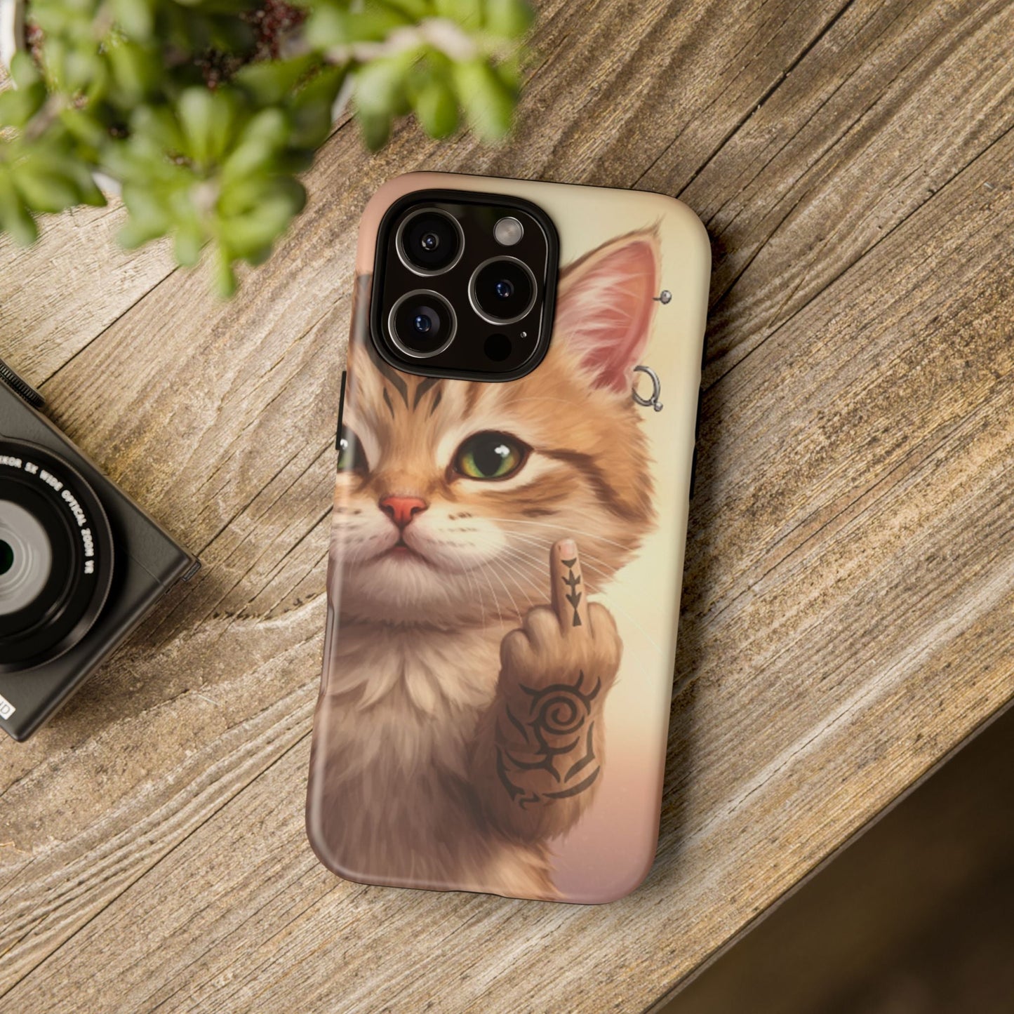 Evil Kitty Giving the Bird Tough Phone Case