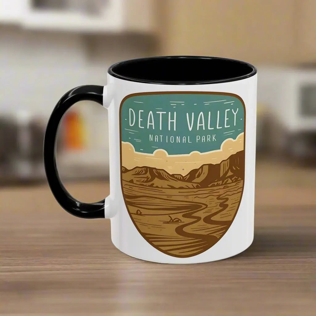 Death Valley National Park Coffee Mug 11oz 15oz Desert Shield Graphic Blue Black Pink Red