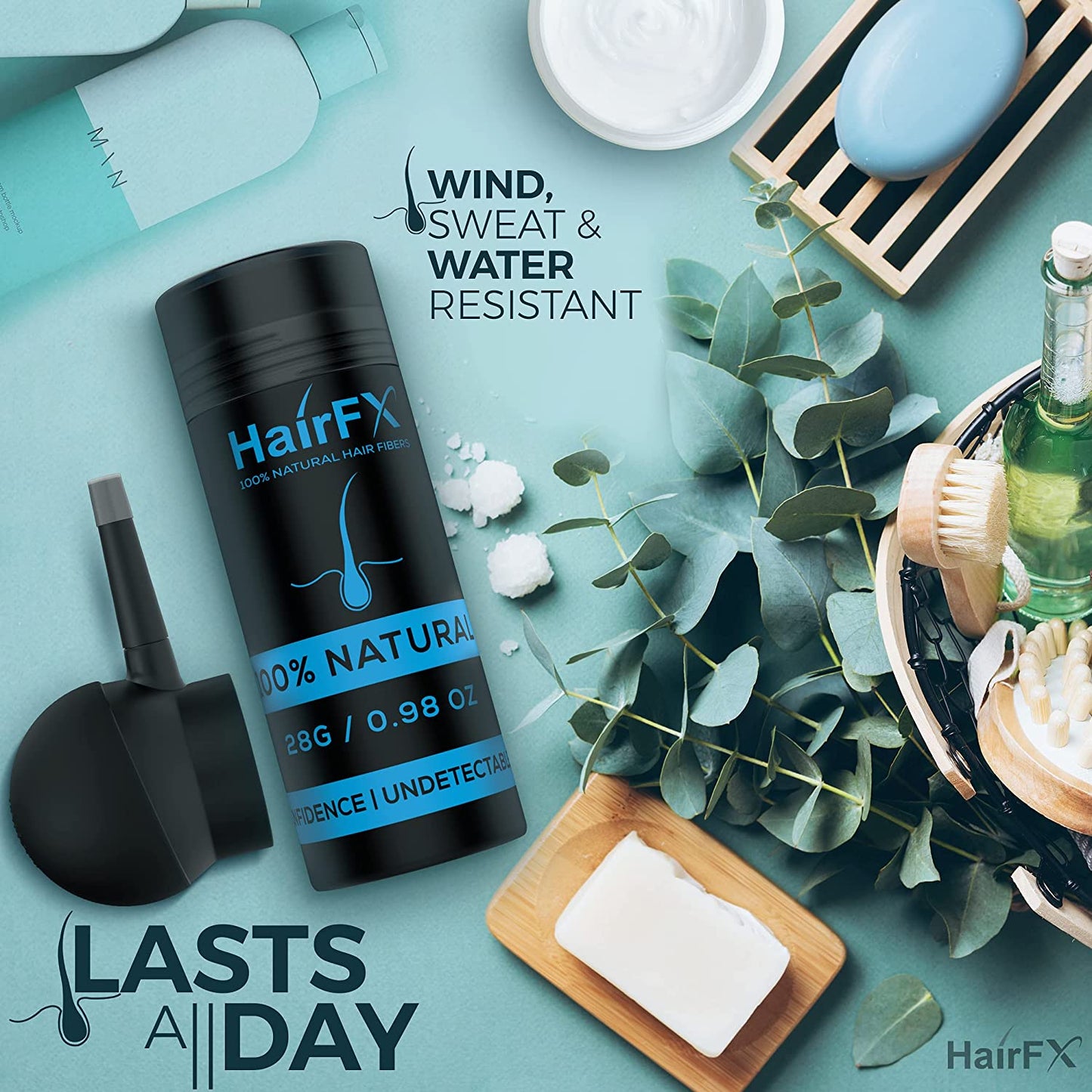 HairFX Hair Perfecting 2-in-1 Kit (BLACK) Set Includes Natural & Undetectable Hair Thickening Fibers & Spray Applicator Pump Nozzle | Instant Thick Fuller Hair Conceals Hair Loss 15 Sec - Women & Men