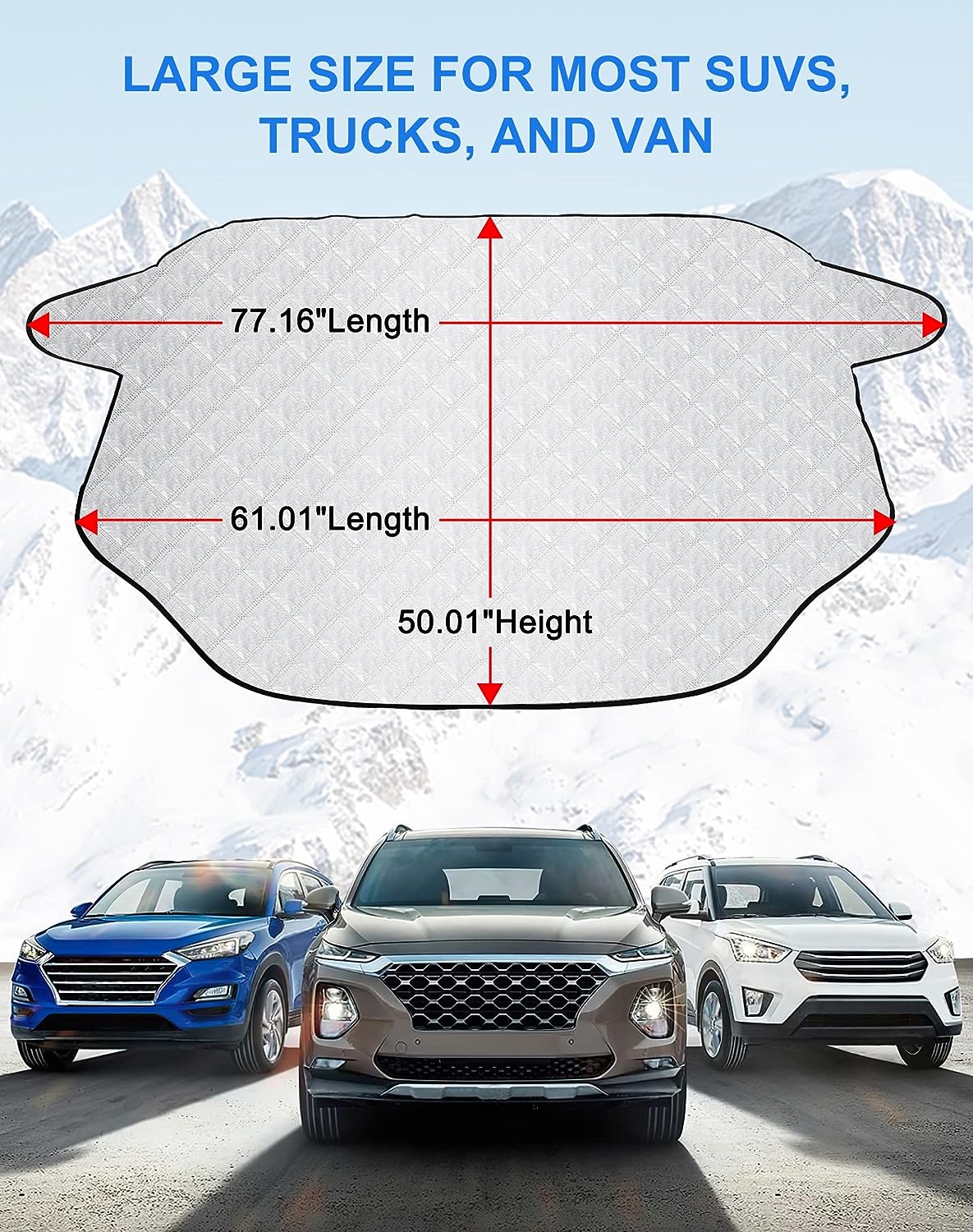 Karvipark Windshield Snow Cover, SUV Magnetic Windscreen Cover, Snow UV Ice Protection Front Window Cover, Sunshade Snow Cover for Cars SUVs Trucks