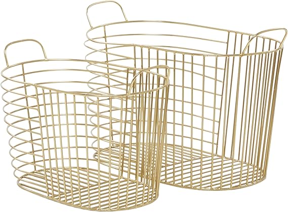 CosmoLiving by Cosmopolitan Metal Round Storage Basket with Handles, Set of 2 20", 17"W, Gold