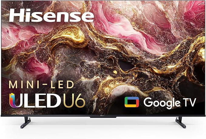 Hisense 65-Inch Class U6 Series Mini-LED ULED 4K UHD Google Smart TV (65U6K) - QLED, Full Array Local Dimming, Dolby Vision IQ«_ÔHDR 10+, VRR Game Mode Plus, 240 Motion Rate, Alexa Compatibility