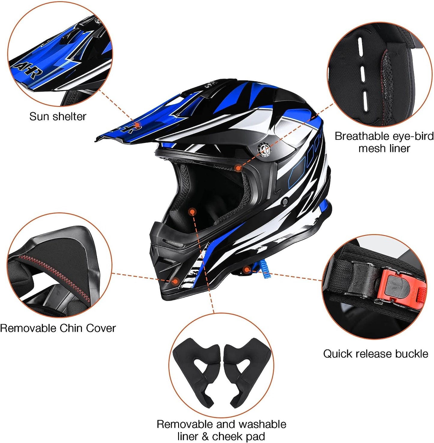 AHR Adult Offroad Dirt Bike Helmet Motocross ATV Dirtbike Outdoor BMX MX Full Face Motorcycle Helmet DOT Approved
