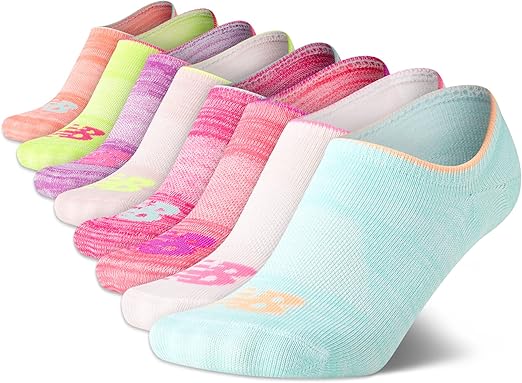 New Balance Girls' No Show Socks - 8 Pack Breathable Seamless Socks for Girls - Low Cut Girls Invisible Liner Socks (4-10)