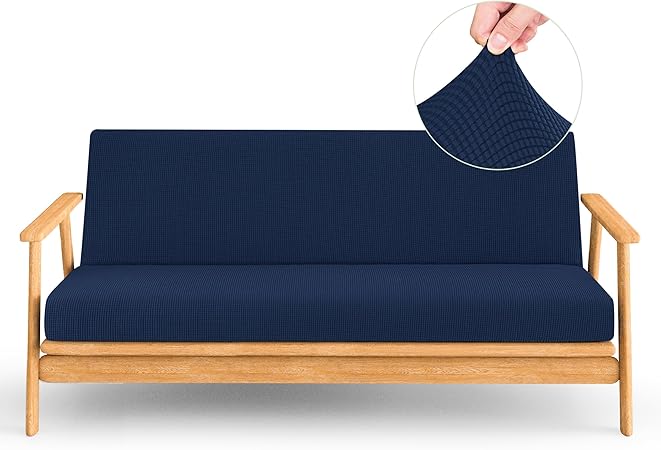 CHUN YI Jacquard Futon Cover Full Size Futon Mattress Cover Stretch Foldable Sofa Bed Covers Washable Futon Slipcover Fit for 6 to 8 Inches Sofa Cover (Dark Blue)