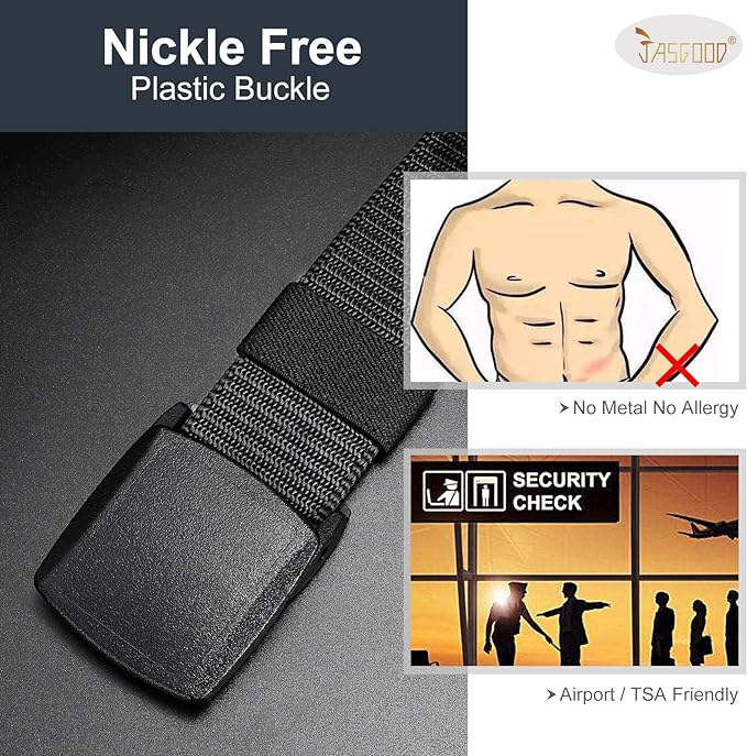 JASGOOD Nylon Tactical Men Belt 2 Pack (1 Black, 1 Blue) Fits up to 40"
