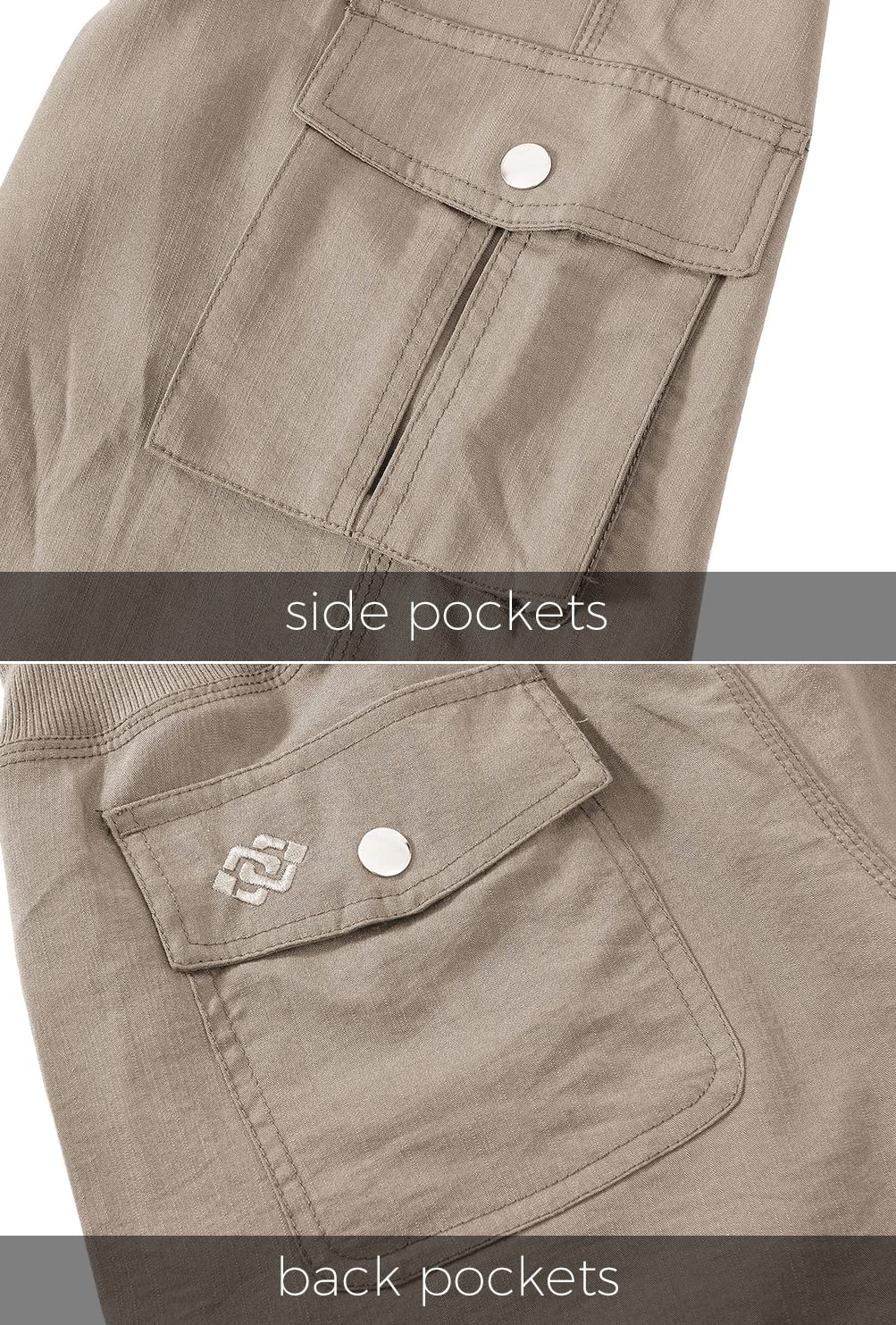MoFiz Women's Hiking Cargo Shorts Quick Dry Lightweight Athletic Capri Pants for Camping Jogger with Pockets Khaki