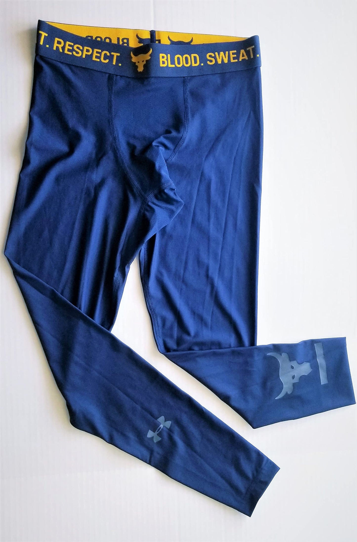 Under Armour UA Project Rock Compression Pants Workout Compression Pants Brahma Bull Navy Heat Gear Compression Navy Men's Workout Pants Large