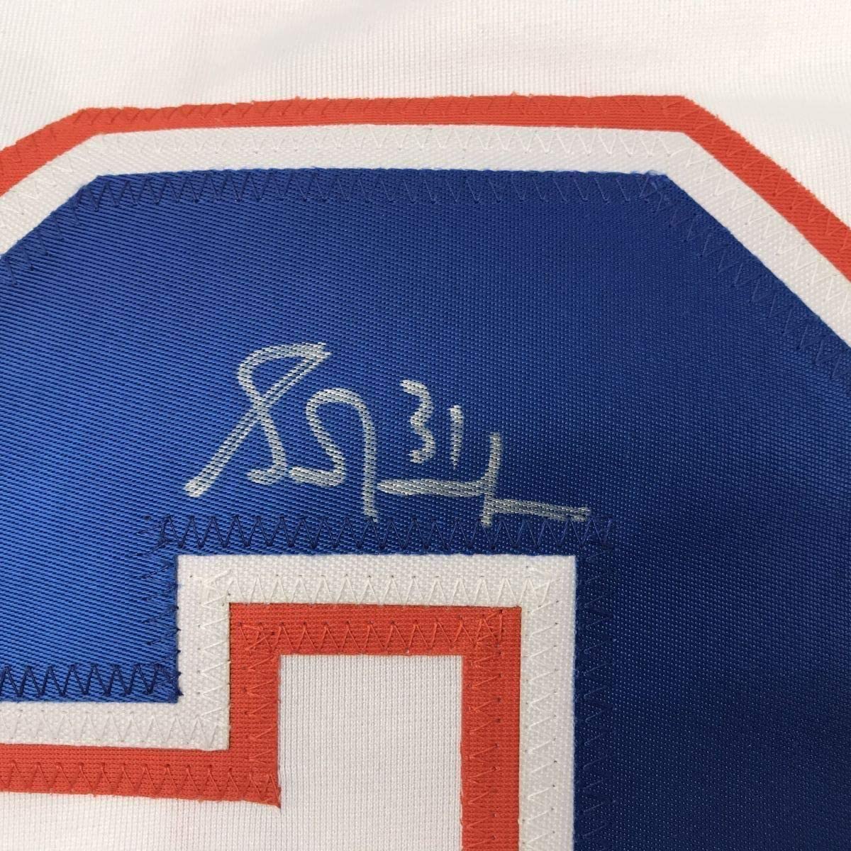 Framed Autographed/Signed Grant Fuhr 35x39 Edmonton White Hockey Jersey JSA COA
