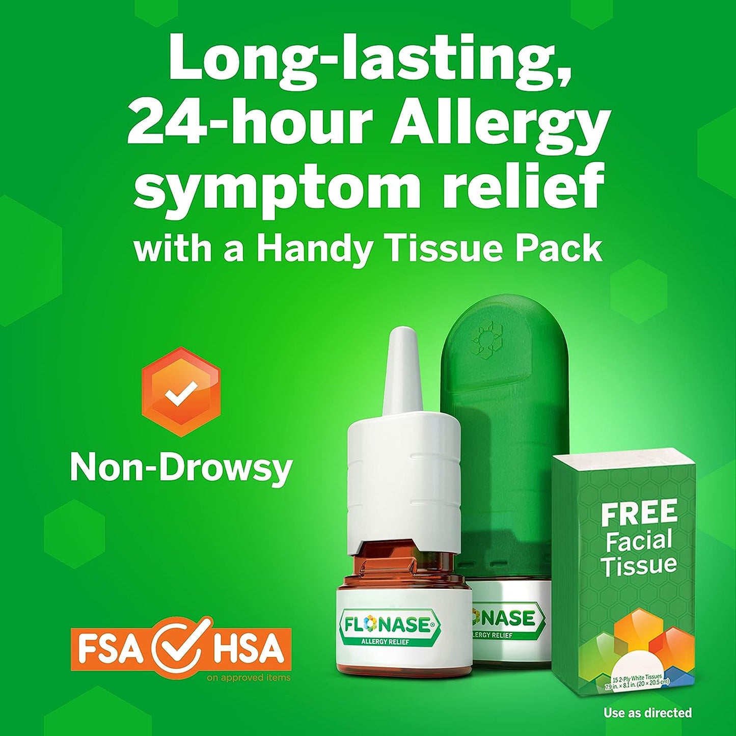 Flonase Allergy Relief Nasal Spray, 24 Hour Non Drowsy Allergy Medicine, Metered Nasal Spray - 144 Sprays (Pack of 2)