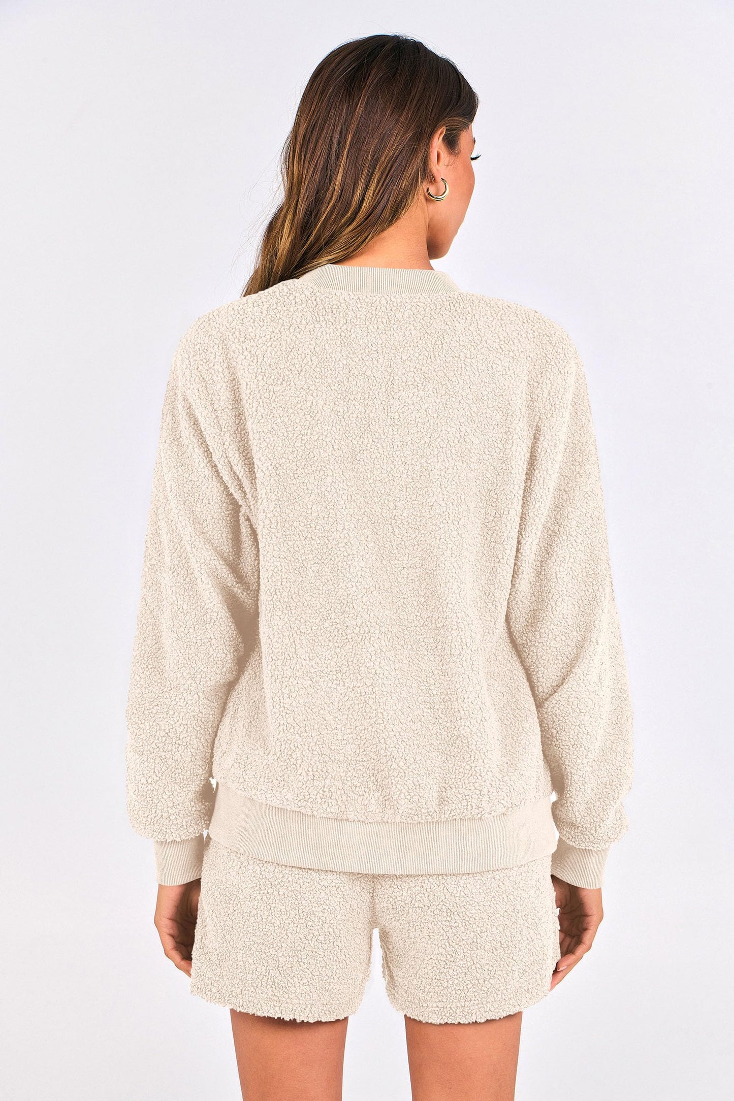 PRETTYGARDEN Women's 2 Piece Outfits 2024 Fall Fleece Zip Up Tops Jackets And Shorts Sets Tracksuit Loungewear (Beige,X-Large)