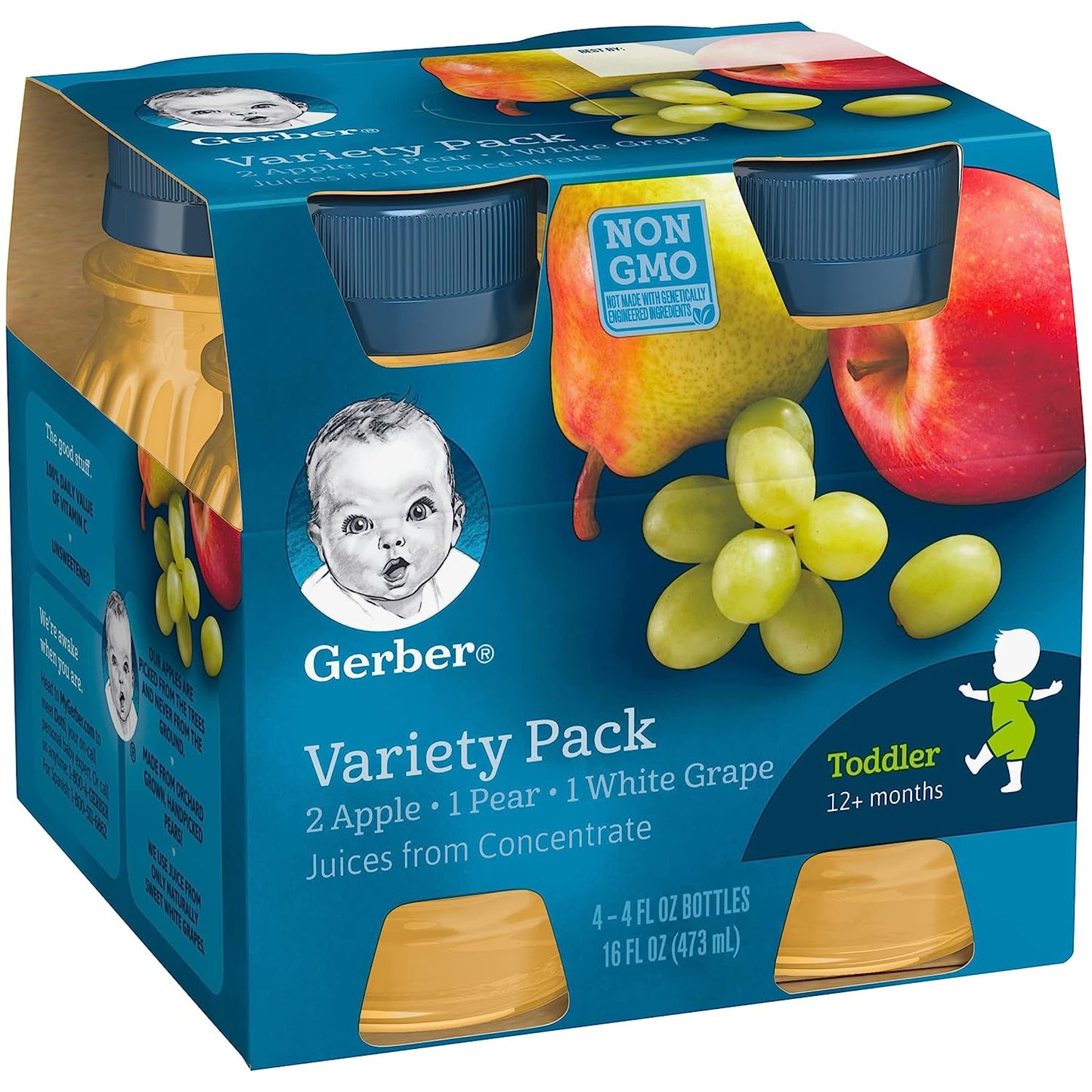 Gerber Fruit Juice Variety Pack (2 Apple, 1 Pear, 1 White Grape), (Pack of 6)