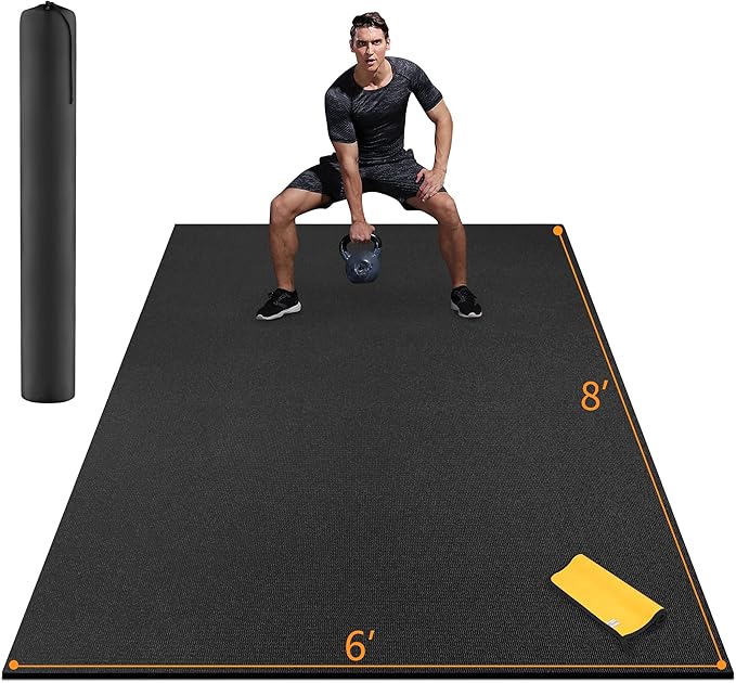 BesWin Extra Large Exercise Mat for Home Workout, 12'x6'/10'x6'/8'x6'/6'x4' Ultra-Durable and Thick Workout Mat for Home Gym Flooring, High Density Gym Yoga Mat for Cardio, Plyo, Jump Rope, MMA