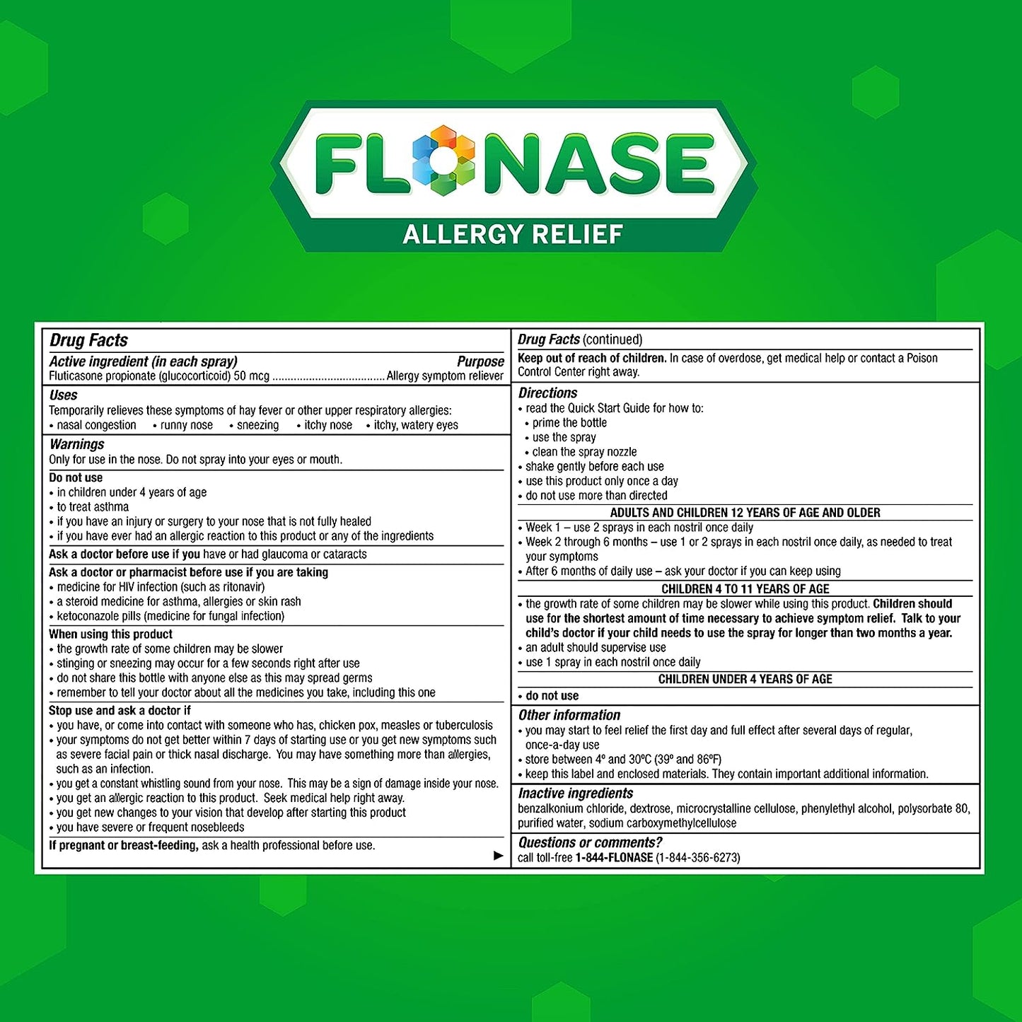 Flonase Allergy Relief Nasal Spray, 24 Hour Non Drowsy Allergy Medicine, Metered Nasal Spray - 144 Sprays (Pack of 2)
