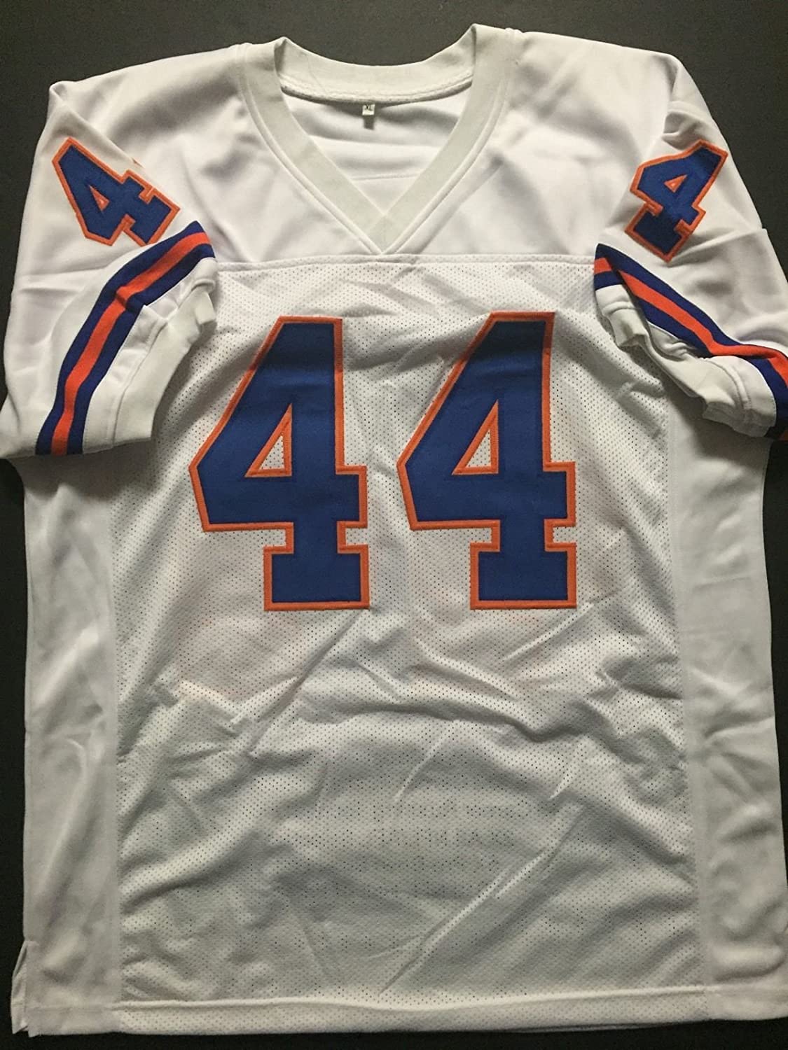 Autographed/Signed Floyd Little HOF 10 Denver Broncos White Stat Football Jersey JSA COA