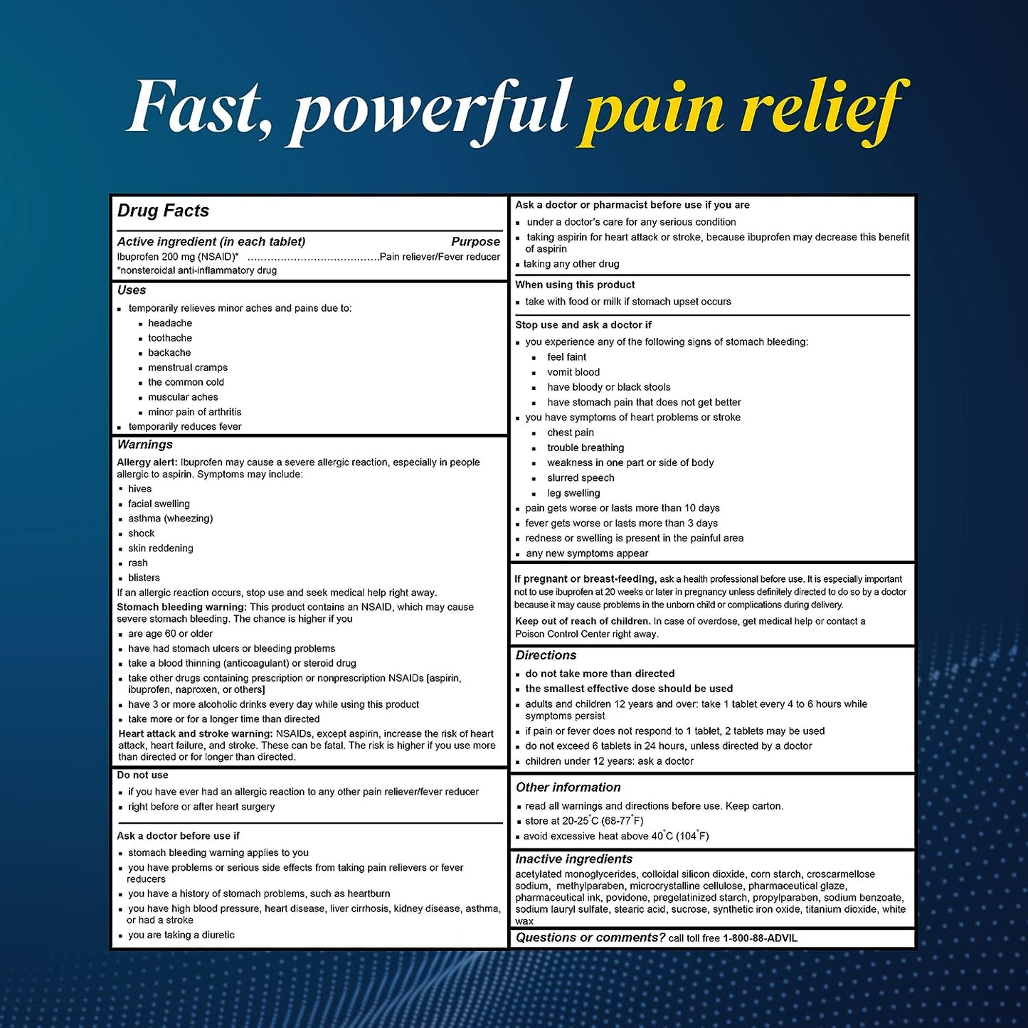 Advil Pain Reliever and Fever Reducer, Pain Relief Medicine with Ibuprofen 200mg for Headache, Backache, Menstrual Pain and Joint Pain Relief - 300 Coated Tablets