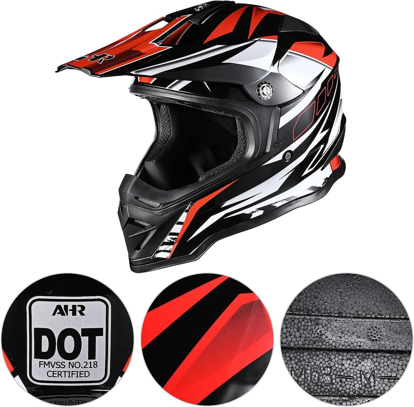 AHR Adult Offroad Dirt Bike Helmet Motocross ATV Dirtbike Outdoor BMX MX Full Face Motorcycle Helmet DOT Approved