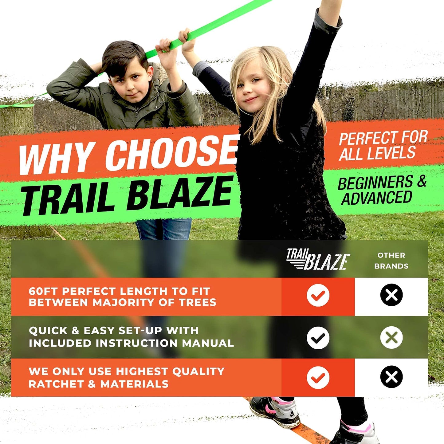 Complete Slackline Kit 60ft - Wider Tree Protectors Slack Lines for Backyard
