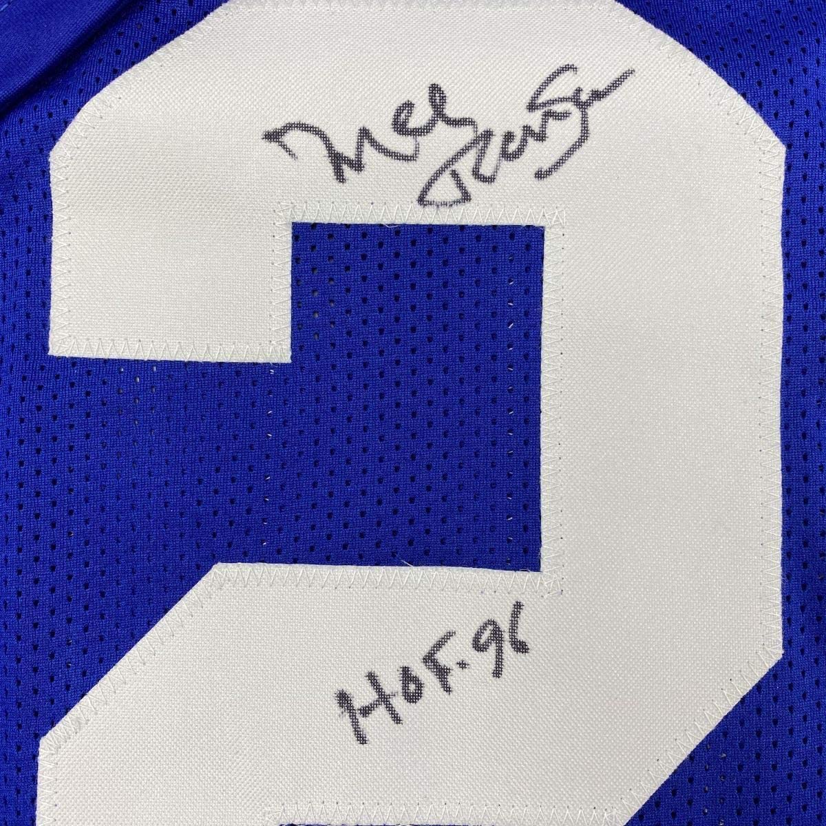 Framed Autographed/Signed Mel Renfro HOF 96 35x39 Dallas Blue Football Jersey JSA COA
