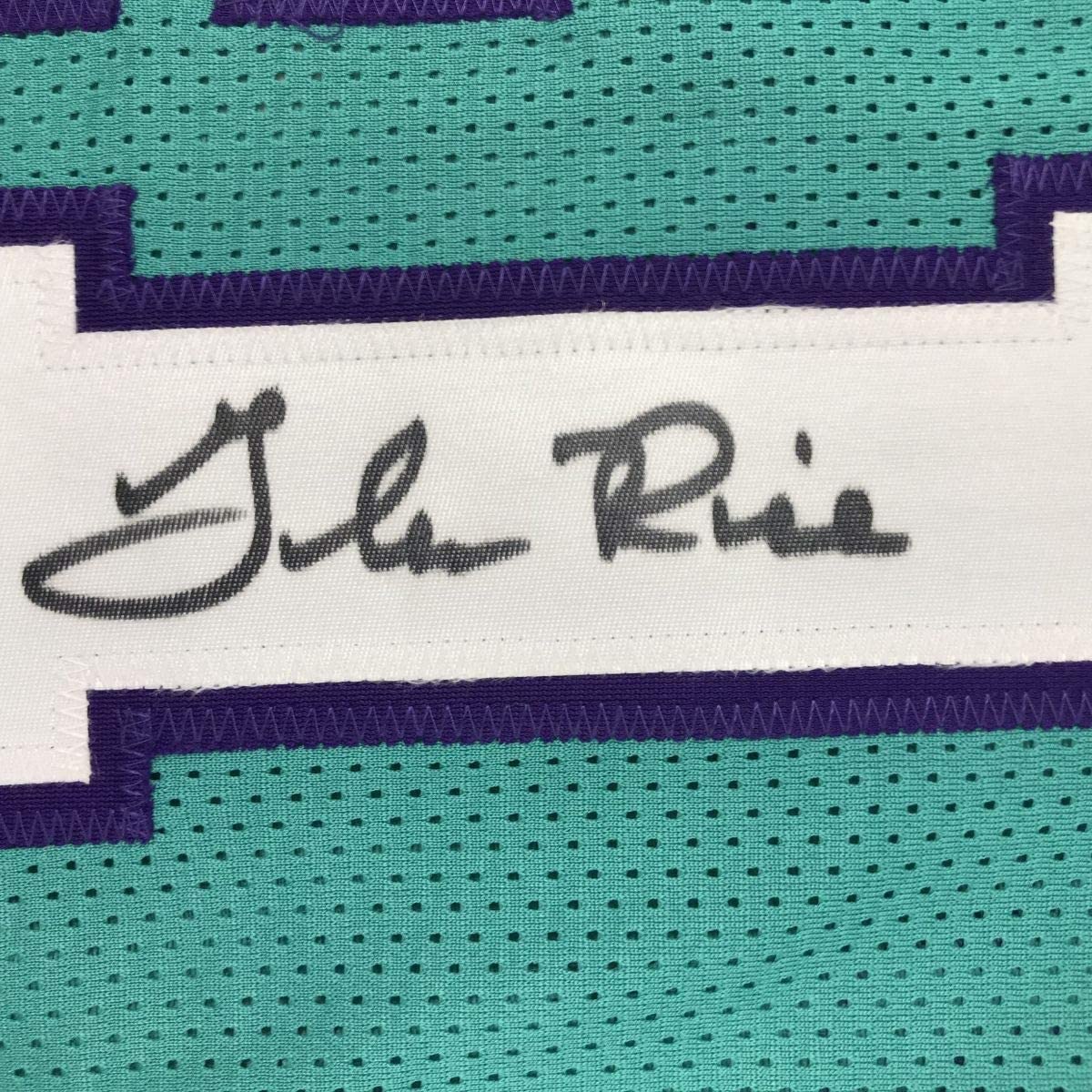 Framed Autographed/Signed Glen Rice 35x39 Charlotte Teal Basketball Jersey PSA/DNA COA